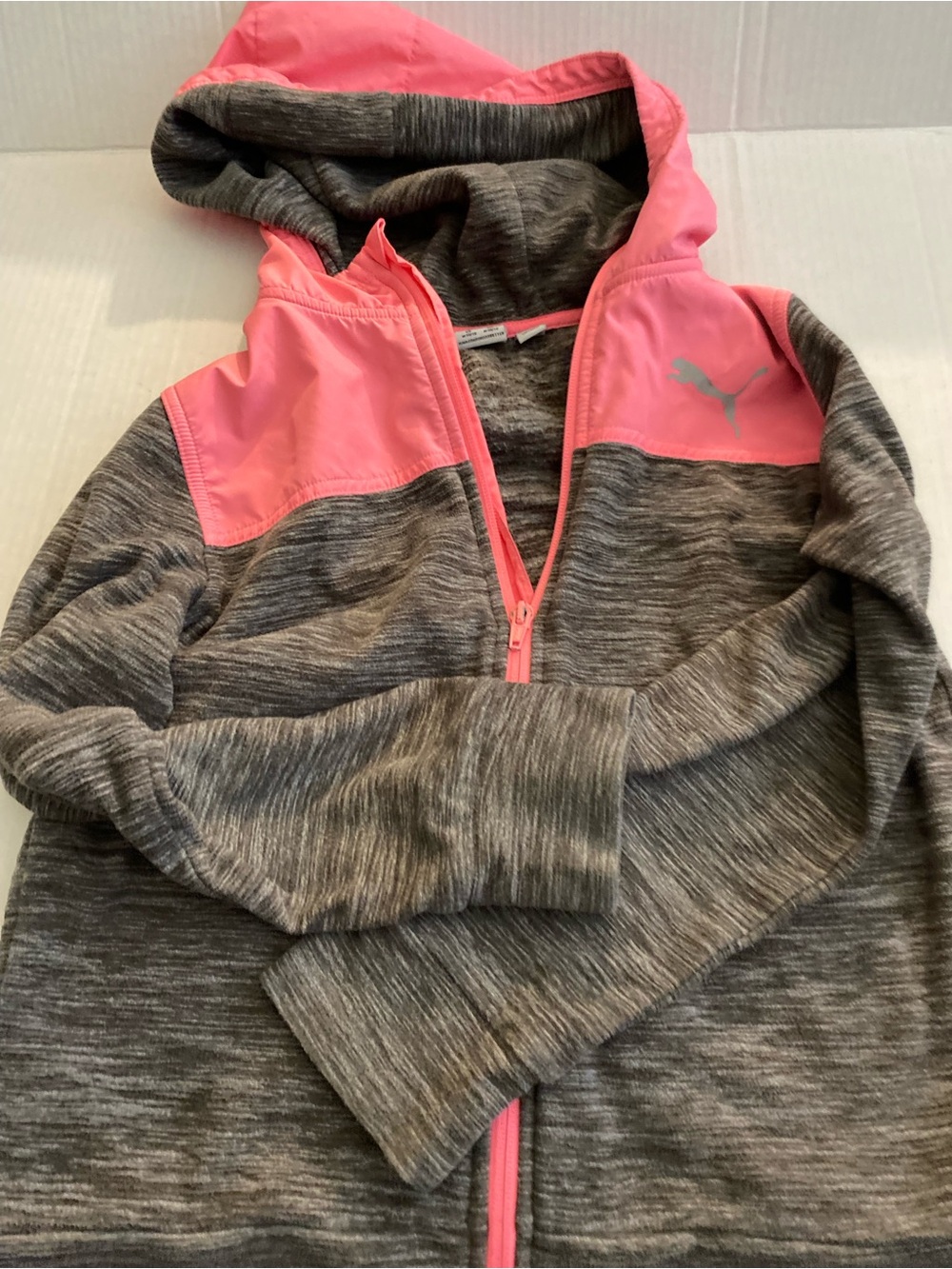 Puma Girls Gray & Pink Hooded Quarter-Zip Sweatshirt
